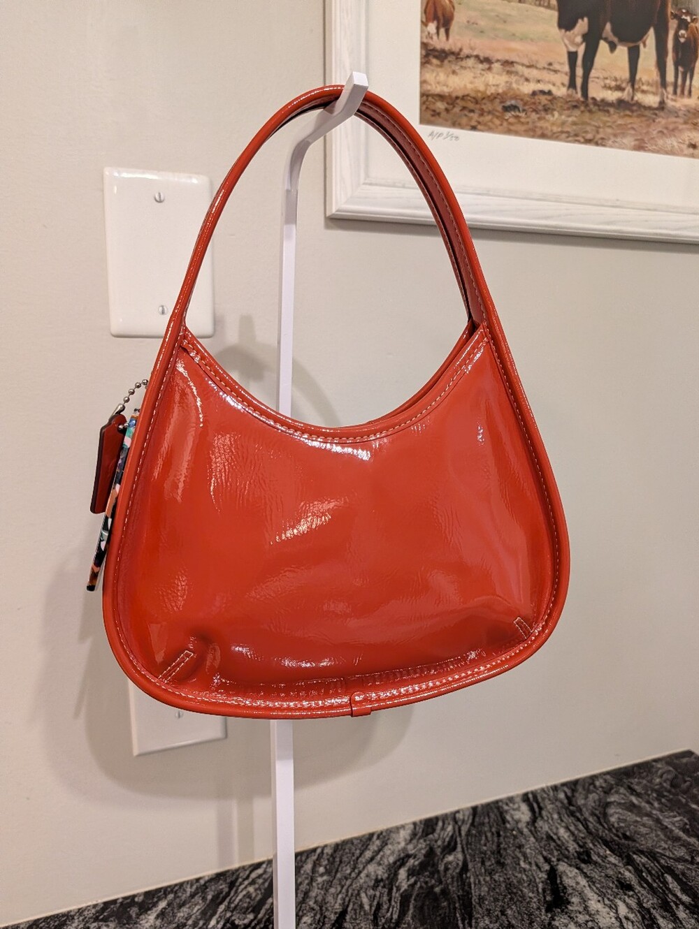 Coach Ergo Bag Coachtopia Crinkle Patent Leather Orange/Red CQ003